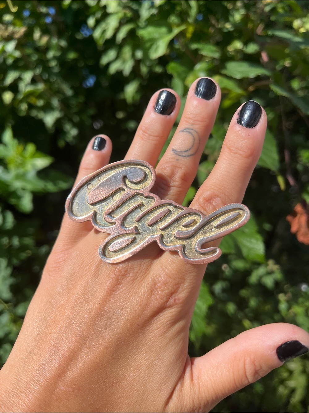 Upcycled Angel Script Statement Ring